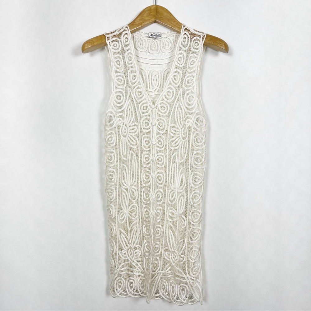 Nathalies Bohemian Cream Lace‎ Open Tunic Cardigan Vest Lace Crochet Size Medium